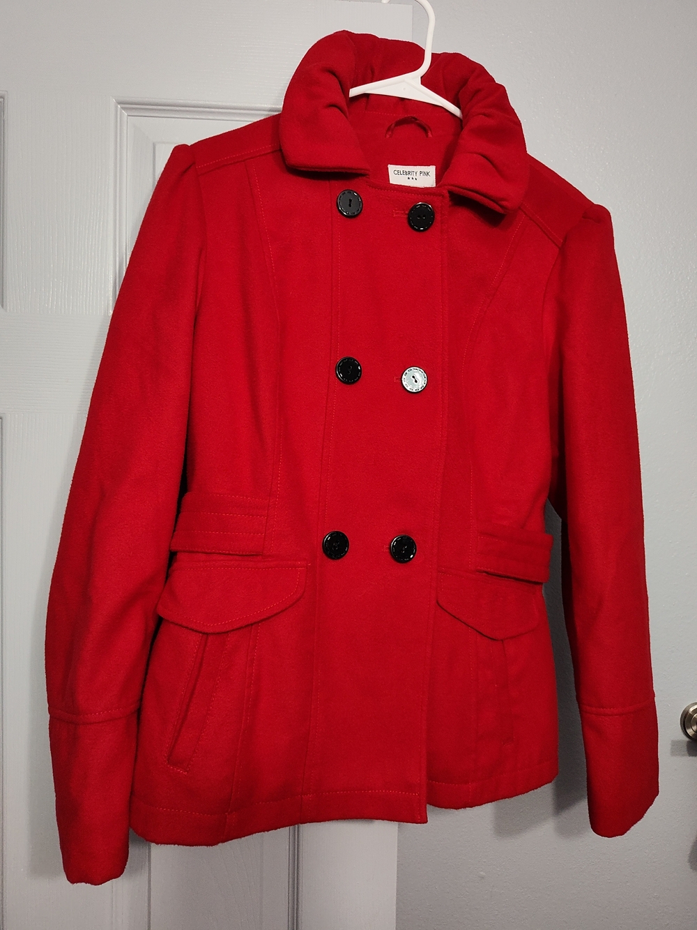 Celebrity Pink Women's Red Double-Breasted Peacoat Size L (Fits Like M)